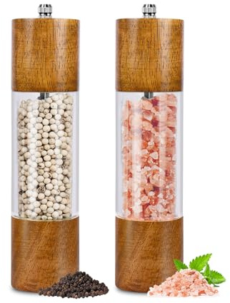 XWXO1 YKL 8INCH premium akryl salt- och pepparkvarn set, manuell salt- och pepparkvarn – trä pepparkvarn med justerbar keramisk kärna-saltkvarn och pepparkvarn