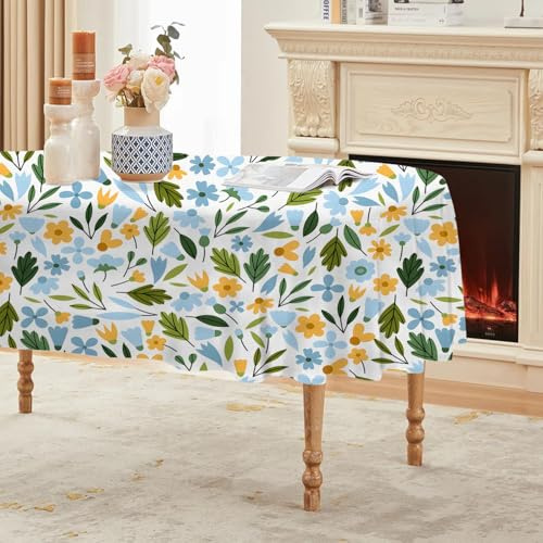 Zweige und Blätter Tischdecke Abwaschbar Oval, Gartentischdecke für Outdoor Blumen, Tischdecke Blau Wasserabweisend, Tischtuch für Küche, Restaurant, Hochzeit, Bankett (110x140 cm) A50