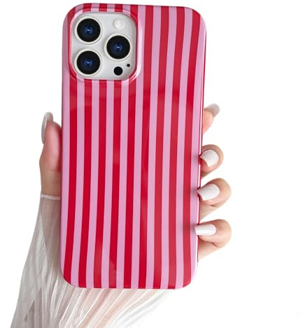 SmoBea Kompatibel mit iPhone 13 Pro Hülle, Süßes Striped Handyhülle, Weiches TPU, Schlanke, Stoßfeste Telefonabdeckung für Frauen und Mädchen, Schön und Stilvoll, Rot