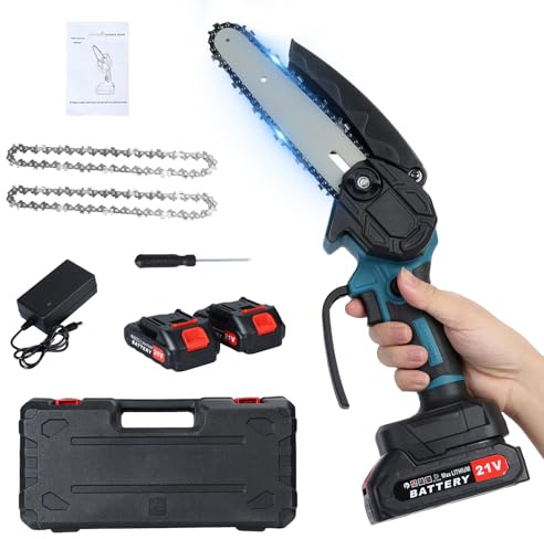 Scie Électrique Mini 6 Pouces Sans Fil avec 2 Batteries, Scie à Chaîne Portable avec Verrouillage de Sécurité, Outil de Taille d'Arbres et de Coupe du Bois