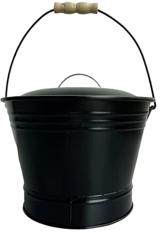 Cubo de ceniza con tapa, cubo de ceniza de chimenea con tapa, cubo de carbón vegetal, cubo de carbón de metal, cubo de ceniza para chimeneas, estufas de leña, pala para cenizas con tapa para chimenea