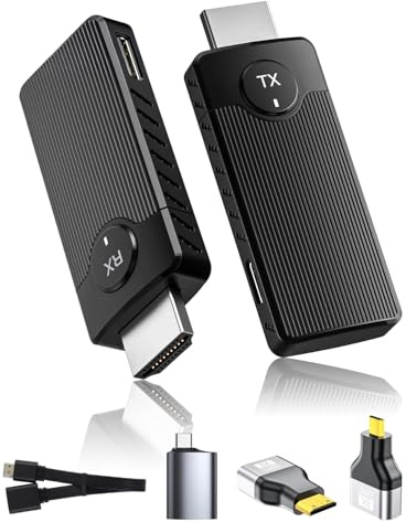 HDMI Inalámbrico Transmisor y Receptor, HDMI Wireless para Transmitir Vídeo y Audio en PC/Portátil a Monitor/TV Box/Proyector, transmisión inalámbrica 2,4G/5G, Alcance de 50M, Portátil, Plug & Play