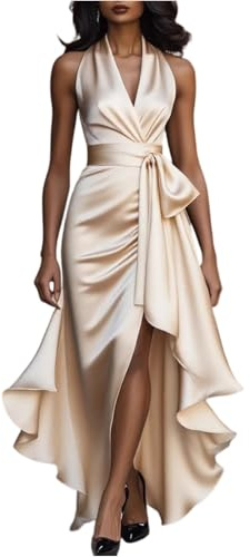 Générique Robe de Plage Femme Longue Asymétrique de Soirée Hiver Elegant Fluide Soiree Cintrée Longues Bohème Robe Sexy Cocktail Elegante Noël Bal Coton Boheme Femme L