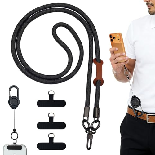 TESGADGETS Anti-Theft Phone Strap, Retractable Phone Holder with Belt Clip, Phone Lanyard with Steel Cord, Phone Safety for Travel, Hiking, Work and Music Festivals