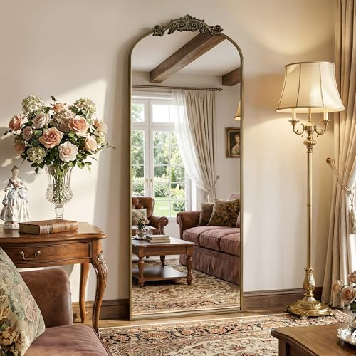 Furnbar Vintage Full Length Mirror,65x24 Arched Antique Floor Mirror with Carved Metal Frame,Large Standing Wall Mounted or Leaning Mirror for Bedroom Living Room Entryway,Bronze