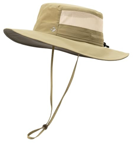 TOP-EX Sombrero de verano para hombre y mujer, con ala ancha, UPF 50, protección UV, sombrero de safari ajustable, senderismo transpirable para aventuras al aire libre, caqui, M-L