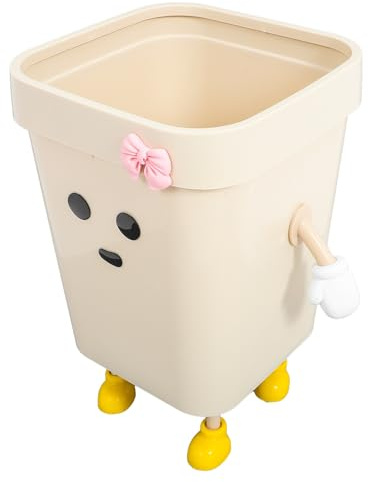 Beavorty Cubo de Basura Multifunción de 12l para Baño y Hogar, Diseño de Caricatura sin Tapa, Material Pp Resistente y Reutilizable, Estilo Simple y Beige