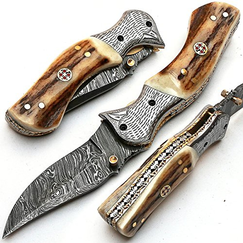 BELLO 8852 Coltello pieghevole Personalizzato a mano Coltello in acciaio damascato garantisce qualità Damasco Coltello con fodero in pelle di alta qualità
