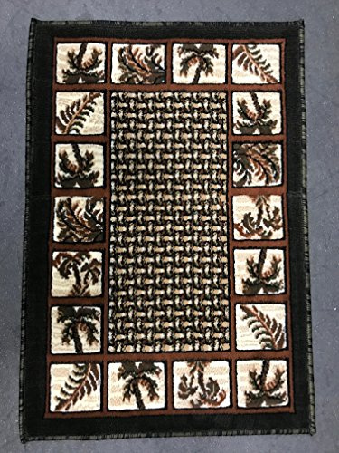 Palm Tree Modern Door Mat Tropical Area Rug Green & Black Design 728 (2 Feet X 3 Feet)