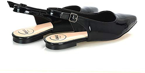 ESSEX GLAM Womens Sandals Pointed Toe Slingback Ladies Casual Buckle Strap Flat Shoes Size 3-8 Black Synthetic Leather