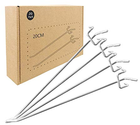 20 Pz Ganci Singoli per Pannelli Di Legno, Ganci Per Pannello Forato, 20cm, Ganci per pannelli forati Ganci per pegboard in metallo Accessori per organizer Set ganci per Pegboard Garage organizzazione