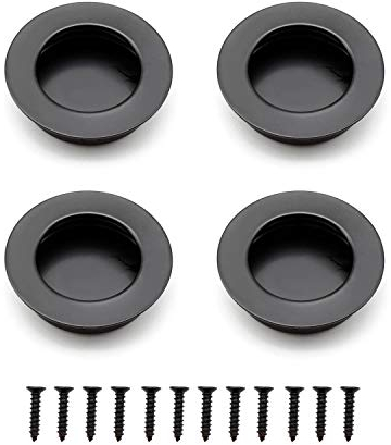CHSEROK 4 Piezas Tirador Redondo Empotrable, Tirador Puerta Corredera de Acero Inoxidable de 40 mm, Negro Manilla de Cajón Oculto se puede utilizar para Cajones, Armarios, Muebles a Medida