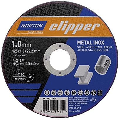 Norton Clipper Lot de 100 disques à tronçonner pour acier/inox 125 x 1,0 x 22,23 mm