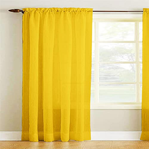 Roseley Slot Top Voile Curtain 1 Panel Mesh See Through Living Room Patio Door Drape Nursery Sheer Organza Net Curtain [Yellow, W:58'' x D:90'']