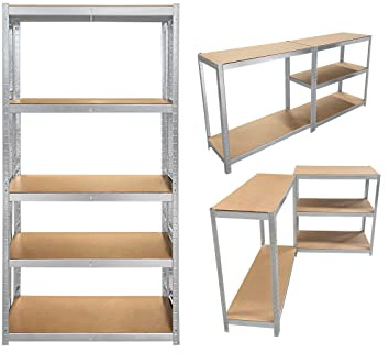 Banas Heavy Duty 5 Tier Boltless Metal Shelving Unit Greenhouse Garage Shed Home Office Storage Racking Shelves, Adjustable - Can be split into 2 smaller Shelf Units | 150x70x30cm, Galvanised