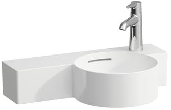 LAUFEN Val Handwaschbecken, 1 Hahnloch rechts, Ablage links, mit Überlauf, schneidbar, 550x315mm, H8152847168121, Farbe: Schwarz Matt