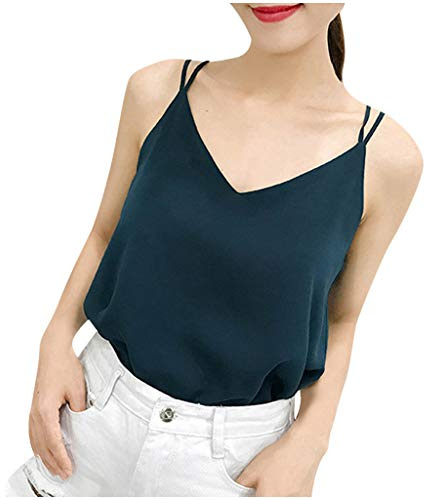 Spaghetti Top Damen Locker -Cami Top Damen V-Ausschnitt,Tank Top Damen Sexy Chiffon Trägertop Einfarbig Spaghettiträger Tops Weste Camisole Top Blusentop Elegant Ärmellose T-Shirts Weich Unterhemd
