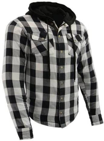 Milwaukee Leather Men's Hooded Flannel Motorcycle Shirt w/CE Approved Armor - Reinforced w/Aramid Fibers - 2X-Large