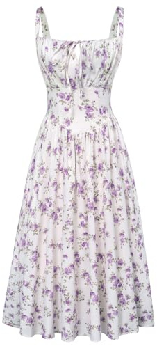 SCARLET DARKNESS Robe d'été pour Femme Robe Bretelles Spaghetti à Fleurs Victorienne