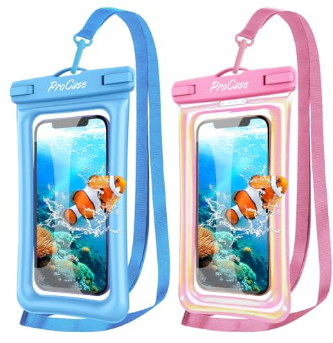 ProCase 2 Stück Schwimmend Wasserdicht Handyhülle,Unterwasser Hülle IPX8 Waterproof Handytasche für 7 iPhone 17 16 15 14 13 Pro Max Plus Air/Galaxy S24 S23 Ultra S22 A54 Weiteren bis 7 Zoll | Passend für iPhone 17/16/15/14, Galaxy S24/S23 & Pixel 8/7. Wasserdichte Tasche mit Touchscreen zum Schwimmen