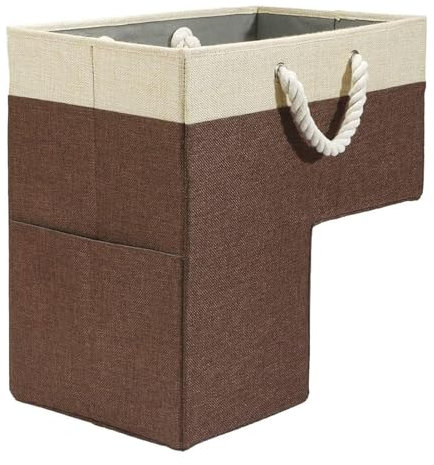 Treppenkorb, Baumwolltuch-Treppenkorb mit Griff, L-förmig, faltbar, Treppenbehälter für Treppen, Treppenstufen, Aufbewahrung, Organizer, Wäschekörbe für Decken, Kleidung, Bücher, Socken, 40,6 cm