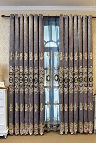 Daesar Verdunkelungsvorhang Ösen Kinderzimmer, Schiebevorhänge Blickdicht 2er Set Nordisch Stickerei mit Blumen Motiv 107x160CM Braun Gardinen Vorhänge Schlafzimmer Wohnzimmer