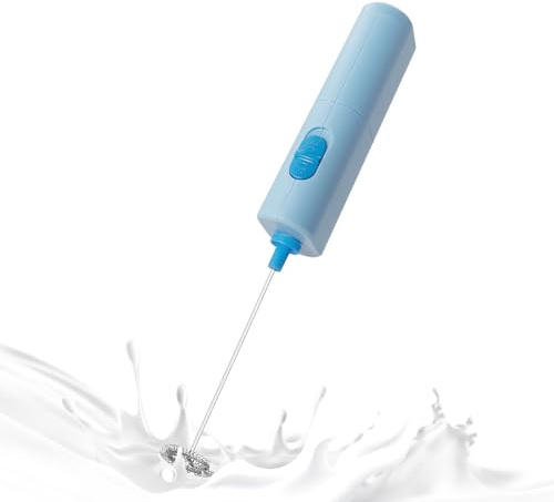 ELMWAY Compact Handheld Electric Milk Frother – Battery Operated Coffee Frother & Mini Electric Whisk for Latte, Cappuccino & Matcha (2 × AA Batteries) – Blue