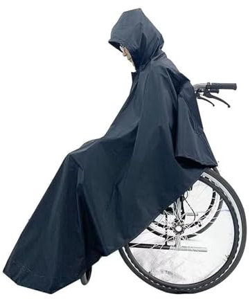 JMORCO Rollstuhl Regenponcho Wasserdichter Rollstuhl-Regenmantel, Behinderten-Rollstuhl-Regenumhang, Polyester-Poncho mit reflektierendem Streifen for ältere Patienten(Black)