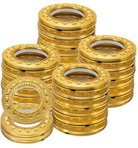 QUARKZMAN 32pz Occhielli per Tende, 1-5/7(42 mm) ID Motivo Pannelli Tende Finestre Anelli Occhielli Scorrevoli a Basso Rumore per Asta Tende Casa, Oro Brillante