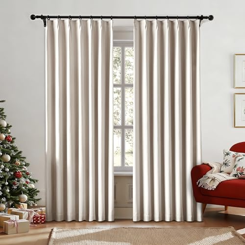 Full Blackout Pinch Pleated Curtains for Bedroom Window Treatment Energy Efficient Thermal Insulated Drapes Ivory Back Tab Linen Strip Textured Weave Curtains 84 Inch Long with Hooks 40x84, 2 Pcs