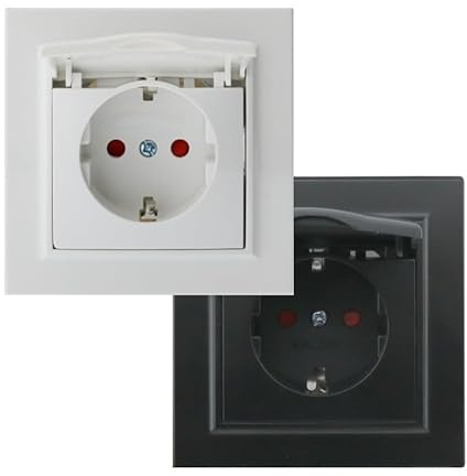 Enchufe tipo schuko - tapa, diseño negro mate, medidas 84x84x40 mm, categoría de material eléctrico, ideal para mecanismos eléctricos*