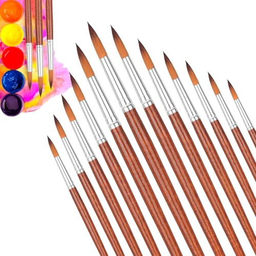12Pcs Watercolour Brushes Round Paint Brushes Art Set Detail Professional Acrylic Gouache Nylon Oil Painting Small Watercolor Acrilic Paintbrushes Artists Paint Brushes for Beginners Professionals
