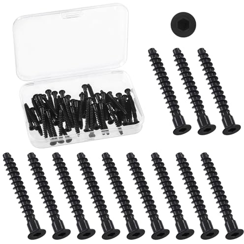 Swpeet Juego de 50 tornillos M5 x 40 mm de acero al carbono chapado en zinc negro, tornillos de conexión de muebles autorroscantes para montaje y montaje