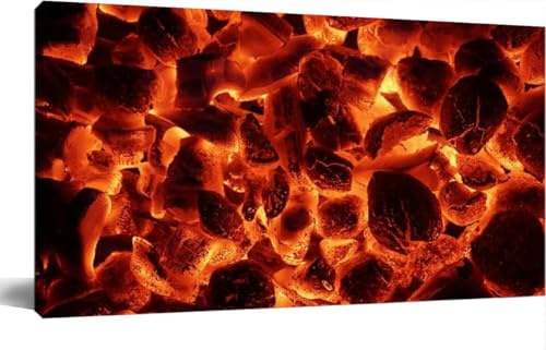 Large Wall Art Decor for Living Room Bedroom Bathroom Canvas Wall Art Framed Glowing Charcoal Briquettes Prints Artwork Painting Pictures Kitchen 24x48