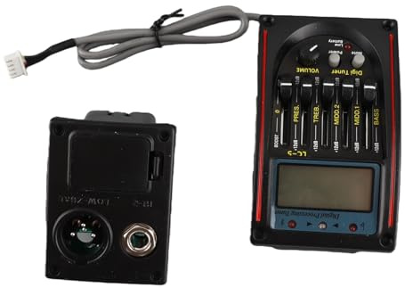 GYZOUKA LC 5 Akustikgitarren-Vorverstärker EQ 5-Band-Equalizer mit LCD-Tuner und Piezo-Tonabnehmer für Live-Auftritte