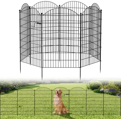 SUNYRISY Large Garden Fence with Gate, 7 Panels 100cm (H) x 4.6m (L) Metal Picket Fence Panels Temporary Fencing for Outdoor Yard Dog Animal Barrier Garden Border
