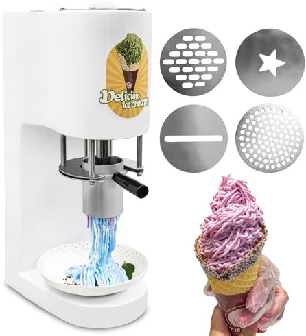 Macchina Professionale per Gelato a Spaghetti, Pressa Multiforma per Gelato a Spaghetti Con 4 Stampi, Produzione 28-30 L/H (6-8 S/Coppa) per Negozi, Catering E Pasticcerie(White)
