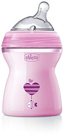 Chicco NaturalFeeling Biberon Anticolica 2+ Mesi, 250 ml, con Tettarella Inclinata in Morbido Silicone e Doppia Valvola, Allattamento Naturale e Istintivo, Rosa