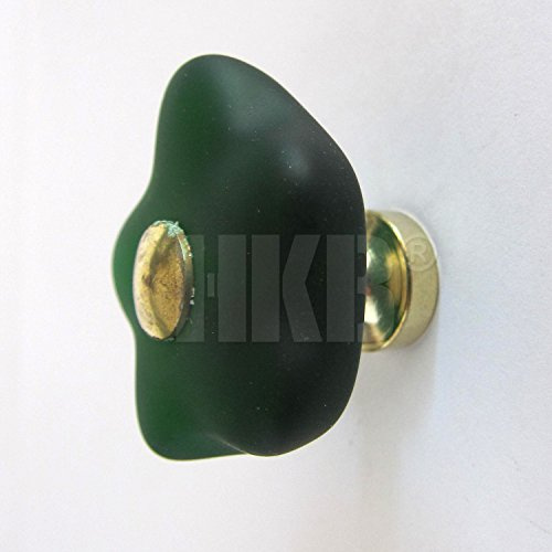 1 Stück Möbelgriff Möbelknopf für Schranktür o. Schublade, dunkelgrünes, mattes Glas, Sockel Messing poliert, + Schraube, ø= 33/35mm, Höhe = 28mm, Sockel-ø = 14mm, hochwertig, Art.-Nr. 42000-2-513