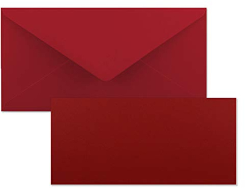 FarbenFroh by GUSTAV NEUSER 50x Stück Karte mit Umschlag Set Einzel-Karten Din Lang 9,9 x 21 cm Dunkelrot mit Brief-Umschlägen DIN Lang 11 x 22 cm Dunkelrot Nassklebung