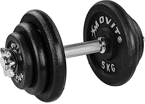 MOVIT Set di Manubri PRO, in Ghisa, 1x 20 kg, Barra Standard 30mm, Impugnatura Zigrinata, Chiusure a Stella, Set Pesi