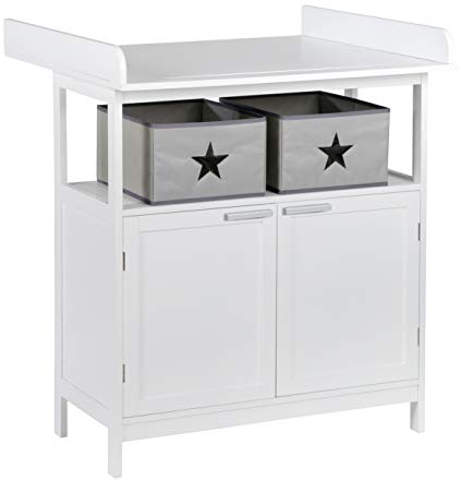 roba Commode à Langer Hamburg 2 Portes - avec Plan Amovible + 2 Boîtes de Rangement en Toile - Fixation Murale Incluse - Convertible en Commode de Salon / Blanc
