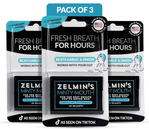 Zelmin's Minty Mouth Breath Freshener - (3 Pack) Long Lasting Bad Breath Treatment for Adults, Instant Freshness Helps with Dry Mouth, Natural Breath Mints for Travel, Alcohol-Free, Keto, Gluten-Free