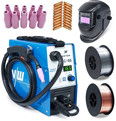 Fülldraht Schweißgerät 165A, MIG MAG Schweissgerät mit & ohne Gas, Schutzgasschweißgerät Elektrode mit 160 A, Auto. Drahtvorschub, Inverter Einsteigergerät, VECTOR WELDING