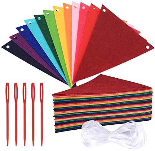 60 Piezas Guirnalda Banderas, Banderines de Colores Triángulo, Banner Guirnaldas Tela, Banderitas para Fiesta de Bodas Cumpleaños Decoración