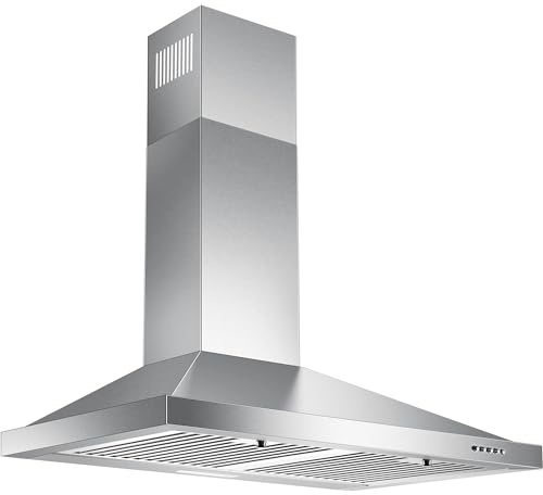 Zomagas 24 Inch Range Hood, Wall Mount Vent Hood in Stainless Steel with Ducted/Ductless Convertible Duct, 3 Speed Exhaust Fan, Energy Saving LED Light, Push Button Control, 2 Pcs Baffle Filters