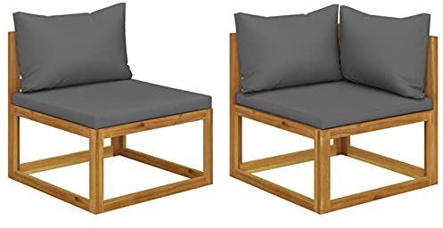 Leepesx 2-TLG. Sofa-Set mit dunkelgrauen Kissen, Bodensofa, Chaiselongue, Couch, Cauchsofa, Relaxsofa, Sofas & Couches, Wohnzimmer Sofa, Akazie Massivholz