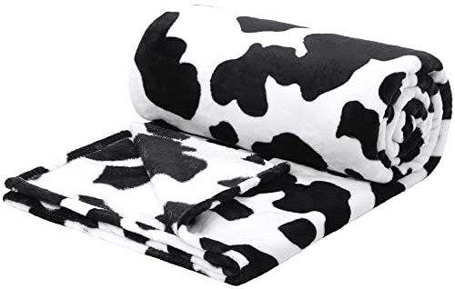 PiccoCasa Cow Flannel Fleece Throw Blanket, 150cm x 200cm | Black and White Throw Blanket, Soft 300GSM Fleece Flannel, Lightweight Cute Comfy Warm Cow Texture for Couch Sofa Bed Office