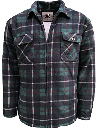 Kapray Clothing Mens Padded Shirt Fur Lined Lumberjack Hooded Fleece Lumberjacket Sherpa Anti Peel Quilted ThermalWarm Check Shirt (as8, alpha, l, regular, regular, Green)