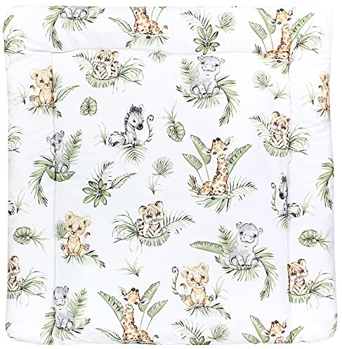TupTam Baby Wickeltischauflage mit Baumwollbezug Gemustert, Farbe: Safari/Löwe/Braun/Blätter/Grün, Größe: 70 x 70 cm